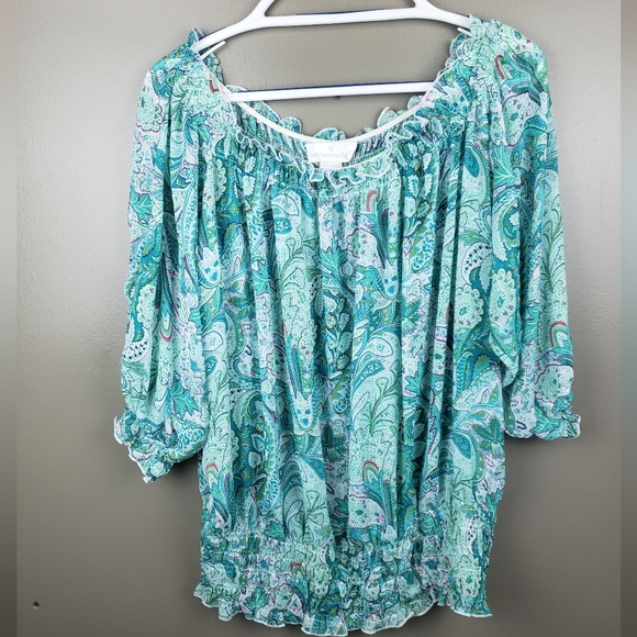 Soft Surroundings Womens Sheer Top Size 1X Floral 100% Polyester - Picture 1 of 7